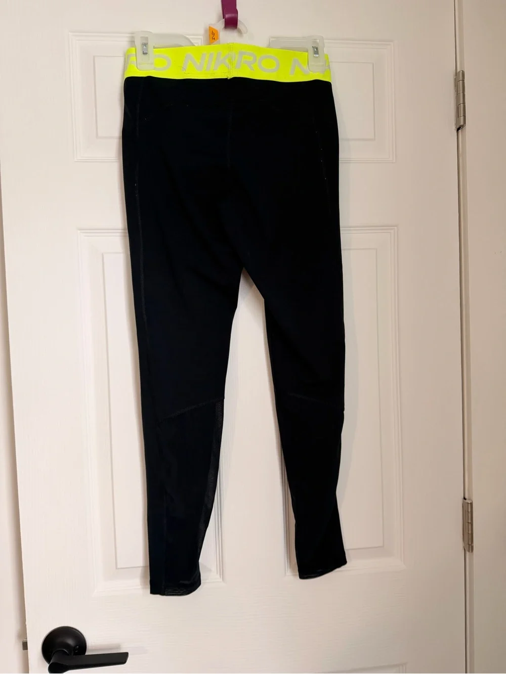 Nike Women’s Black Leggings with Neon Yellow 'PRO NIKE' Waistband